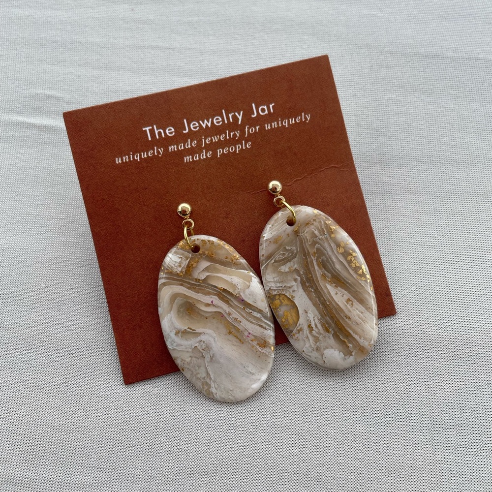 Beige Marble Clay Earrings
